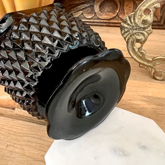 Vintage Tiara Glass Footed Tapered Candle Holder Diamond Point Gothic Style - Picture 4 of 4